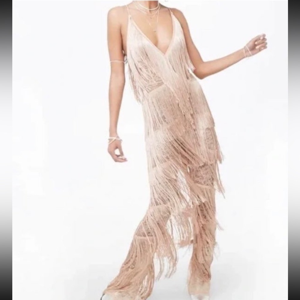 Fringe lace sheer jumpsuit NWT